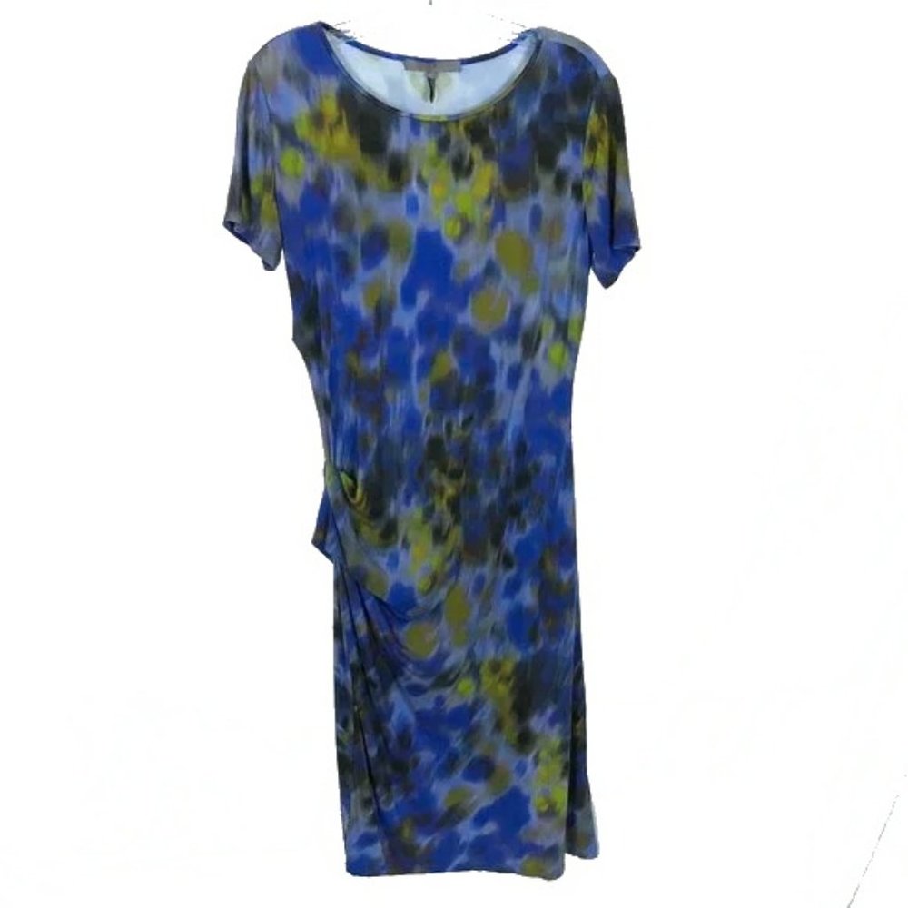 Womens Size Large Halston Heritage Multicolor Stretch Jersey Blurry Print Dress